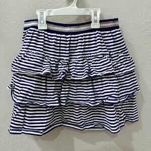 Mini Boden Navy & Blue Stripe Tiered Ruffle Skort
